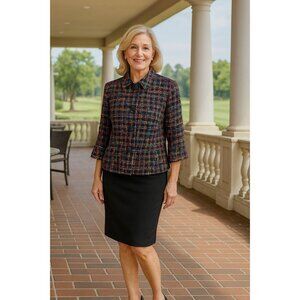 Coldwater Creek Tweed Jacket Black Multicolor12 Button Front Bouclé Retro Chic